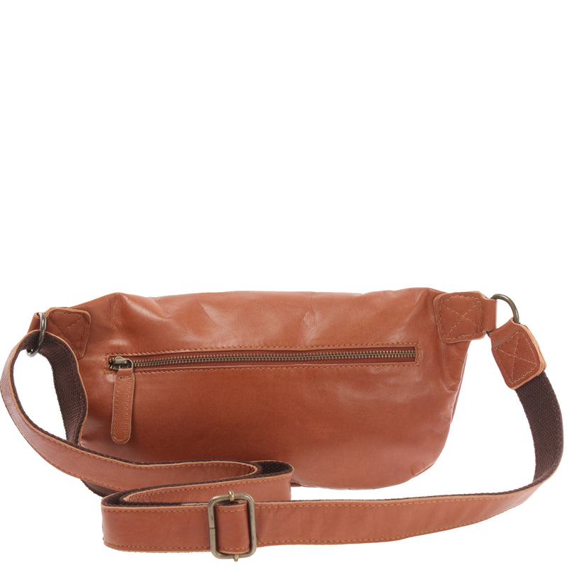 Leconi große Bauchtasche Umhängetasche Crossbody Ledertasche Leder cognac LE3087 Black Friday