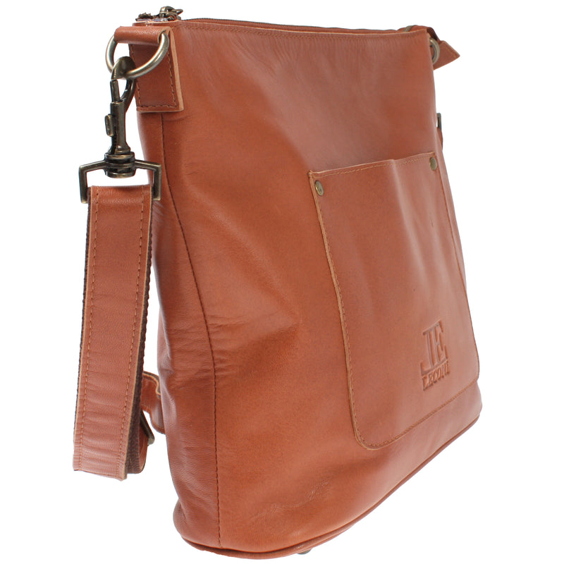 Leconi Umhängetasche Schultertasche Damentasche Ledertasche Leder cognac LE3067 Cyber Monday