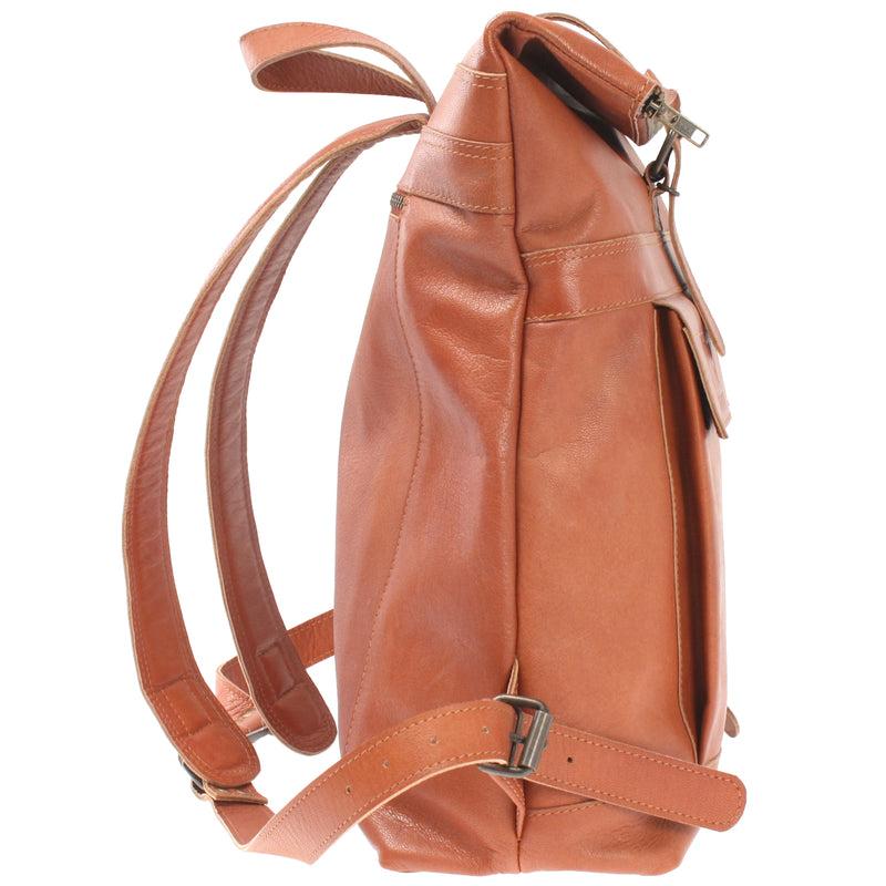 Leconi Roll Top Rucksack Lederrucksack Freizeitrucksack Damen Herren Leder cognac LE1025 Weihnachtsangebot