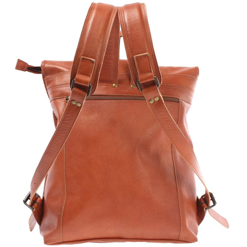 Leconi Roll Top Rucksack Lederrucksack Freizeitrucksack Damen Herren Leder cognac LE1025 Weihnachtsangebot