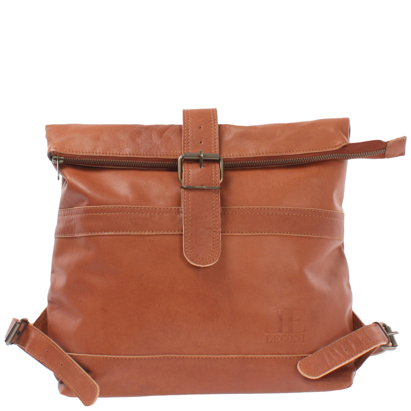 Leconi kleiner Roll Top Cityrucksack Rucksack Leder cognac LE1027