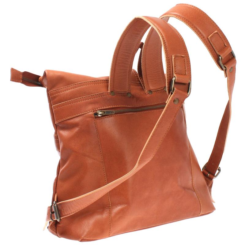 Leconi kleiner Roll Top Cityrucksack Rucksack Leder cognac LE1027 Osterangebot