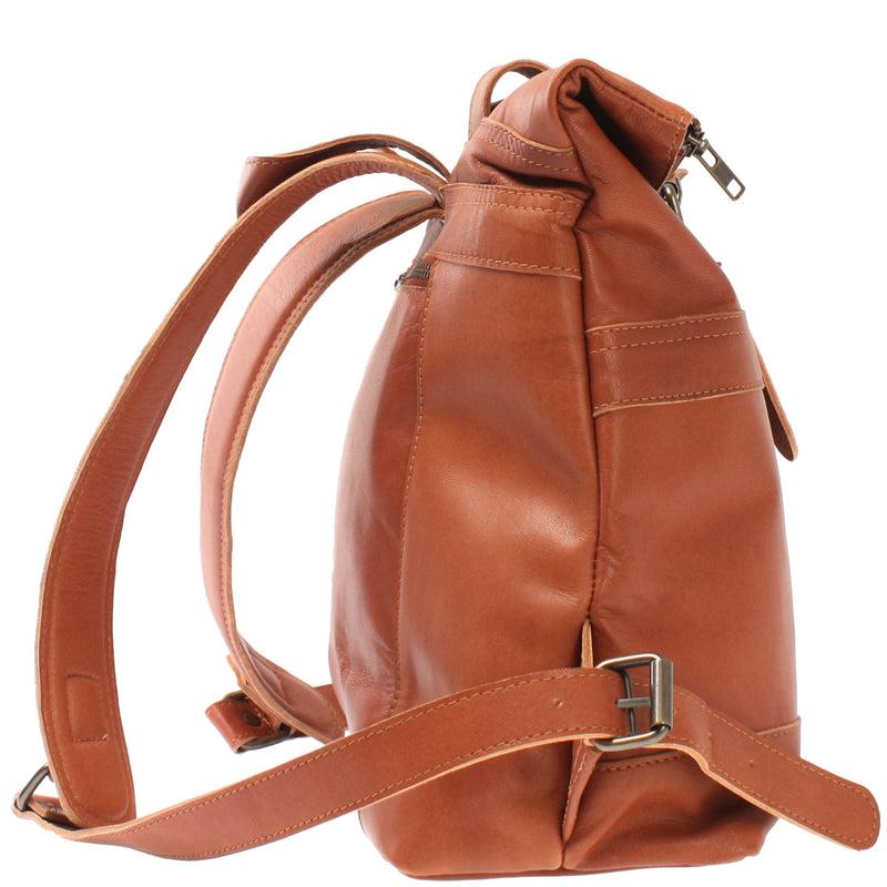 Leconi kleiner Roll Top Cityrucksack Rucksack Leder cognac LE1027 Osterangebot
