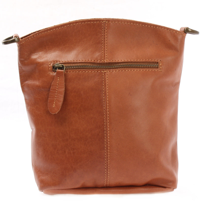 Leconi kleine Umhängetasche Schultertasche Freizeittasche Leder cognac LE3049 Vatertagsangebot
