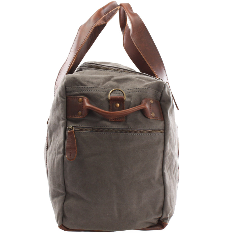 Leconi Weekender Sporttasche Reisetasche Damen Herren Leder Canvas grau LE2014 Valentinstagsangebot