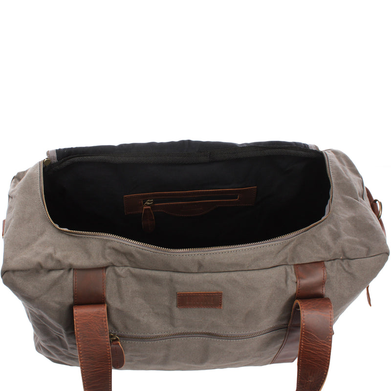 Leconi Weekender Sporttasche Reisetasche Damen Herren Leder Canvas grau LE2014 Valentinstagsangebot