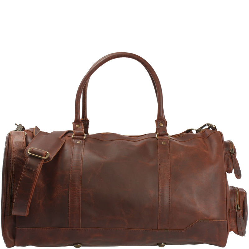 Leconi Reisetasche Weekender Sporttasche Damen Herren Leder braun LE2017