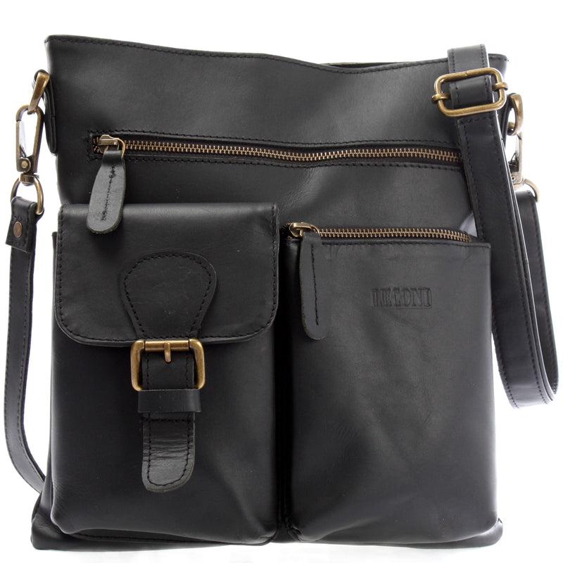 Leconi Umhängetasche Schultertasche Ledertasche Leder schwarz LE3084
