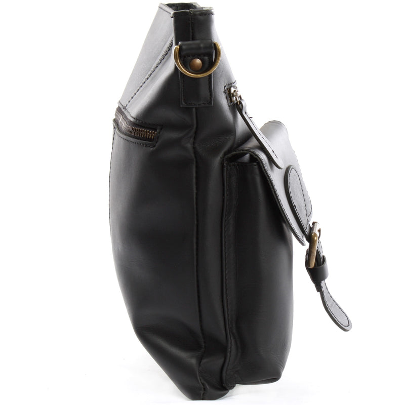Leconi Umhängetasche Schultertasche Ledertasche Leder schwarz LE3084 Lagerräumung