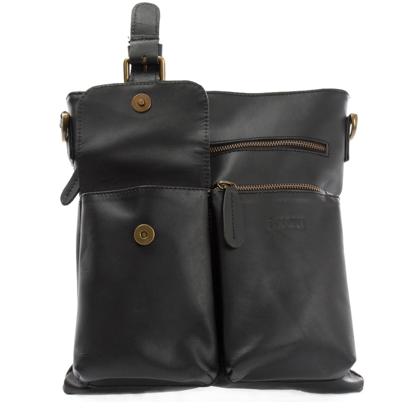 Leconi Umhängetasche Schultertasche Ledertasche Leder schwarz LE3084 Lagerräumung