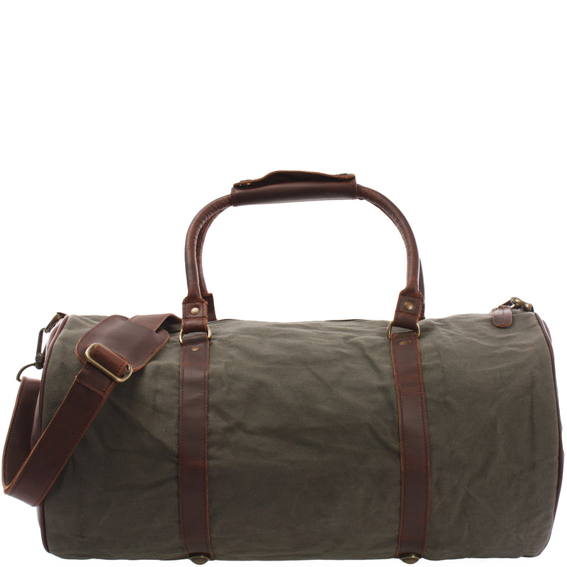 Leconi Weekender Reisetasche Sporttasche vintage Leder Canvas grün LE2004