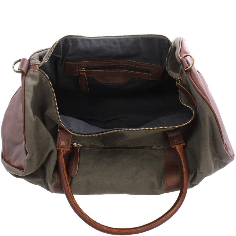 Leconi Weekender Reisetasche Sporttasche vintage Leder Canvas grün LE2004 Heißer Verkauf