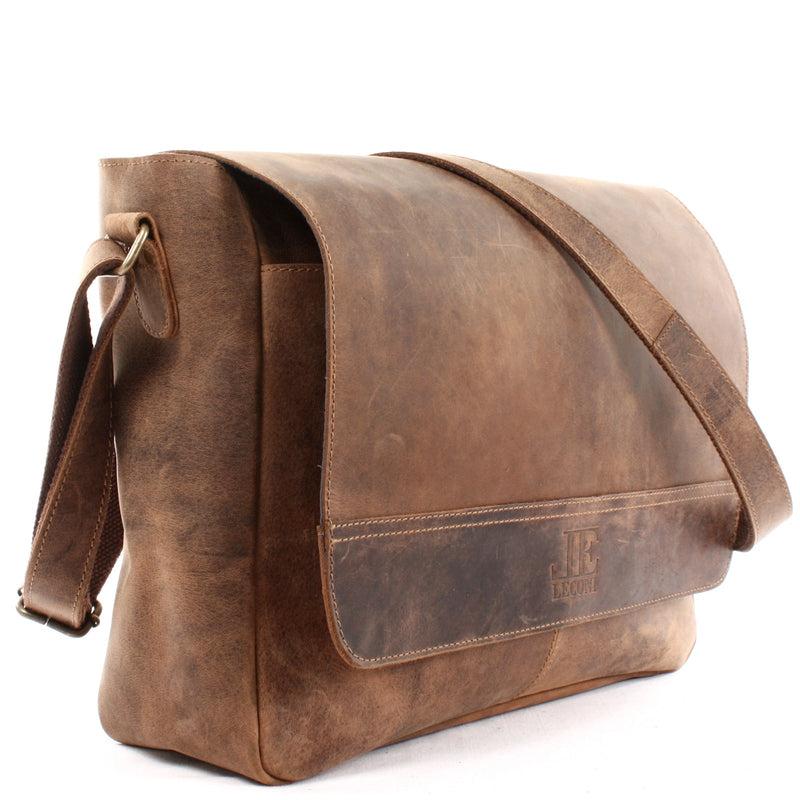 Leconi große Umhängetasche Schultertasche Messenger Bag Aktentasche Businesstasche Leder vintage braun LE3064 Neueste Mode