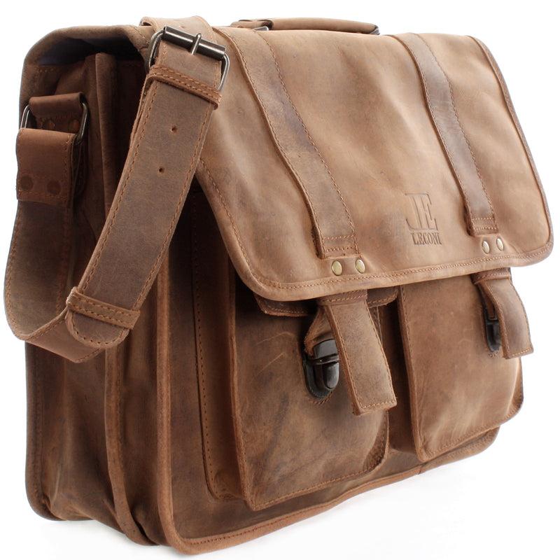Leconi große Aktentasche Lehrertasche Businesstasche Leder vintage braun LE3030 Online Outlet
