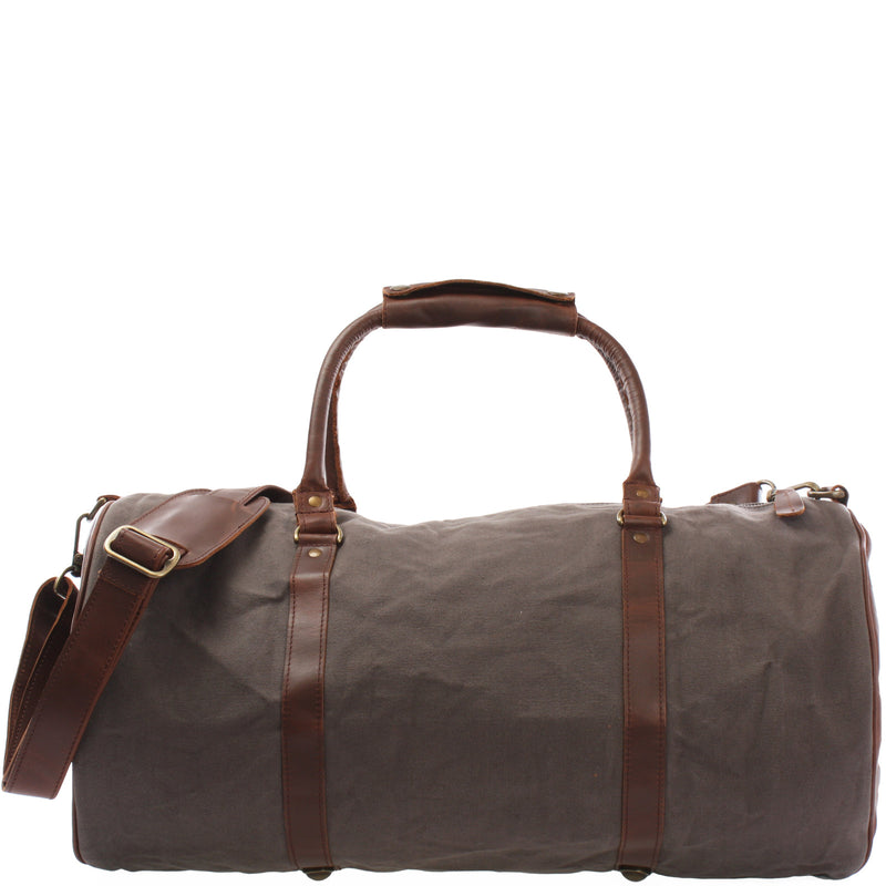 Leconi Weekender Reisetasche Sporttasche vintage Leder Canvas grau LE2004