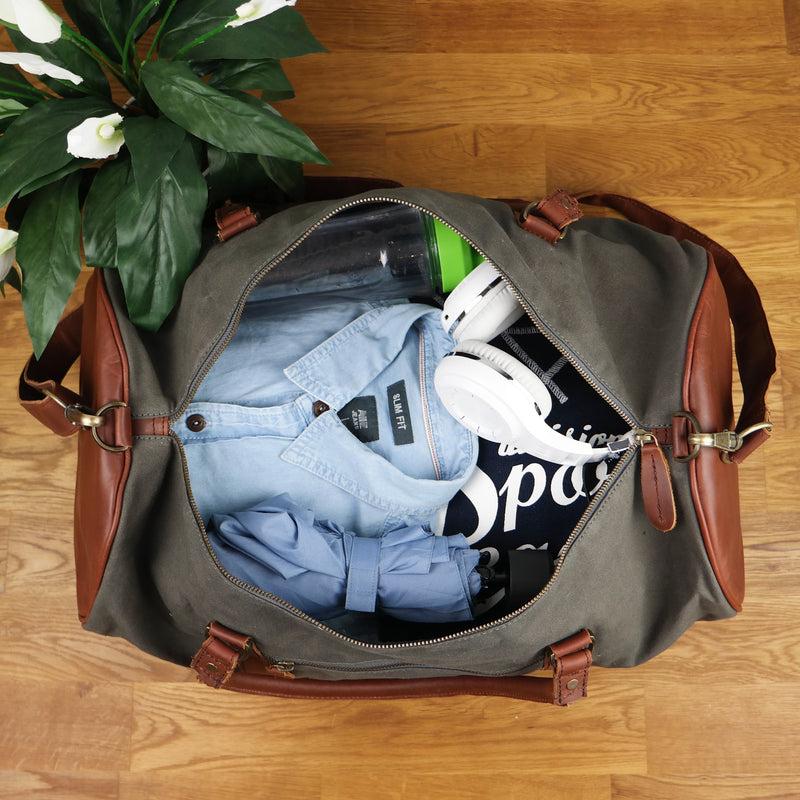 Leconi Weekender Reisetasche Sporttasche vintage Leder Canvas grau LE2004 Zeitlich begrenztes Angebot