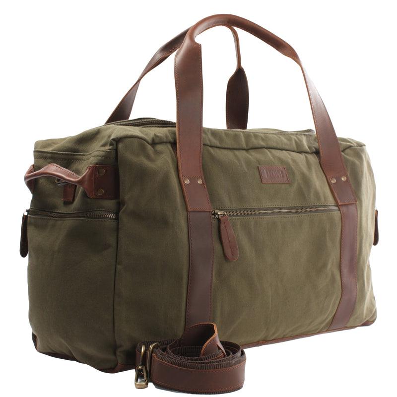 Leconi Weekender Sporttasche Reisetasche Damen Herren Leder Canvas grün LE2014 Exklusive Angebote