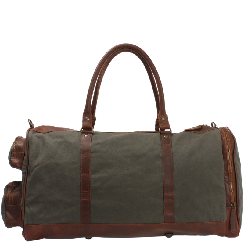 Leconi Reisetasche Weekender Sporttasche Damen Herren Leder Canvas grün LE2017 Blitzangebot