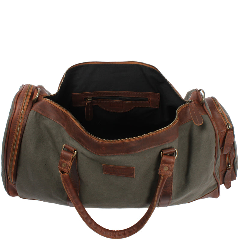 Leconi Reisetasche Weekender Sporttasche Damen Herren Leder Canvas grün LE2017 Blitzangebot