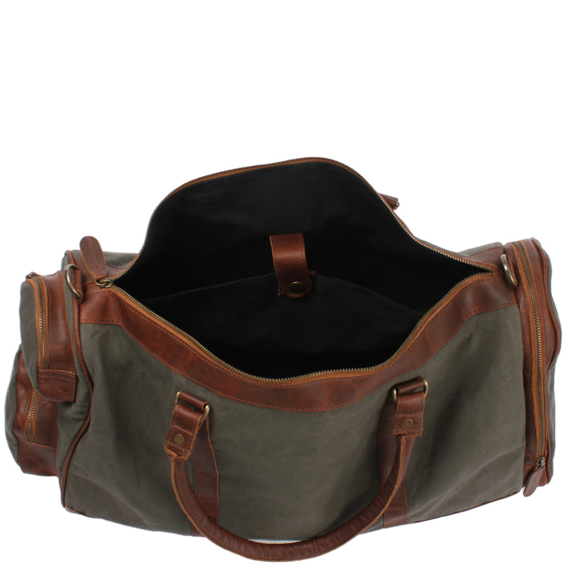 Leconi Reisetasche Weekender Sporttasche Damen Herren Leder Canvas grün LE2017 Blitzangebot