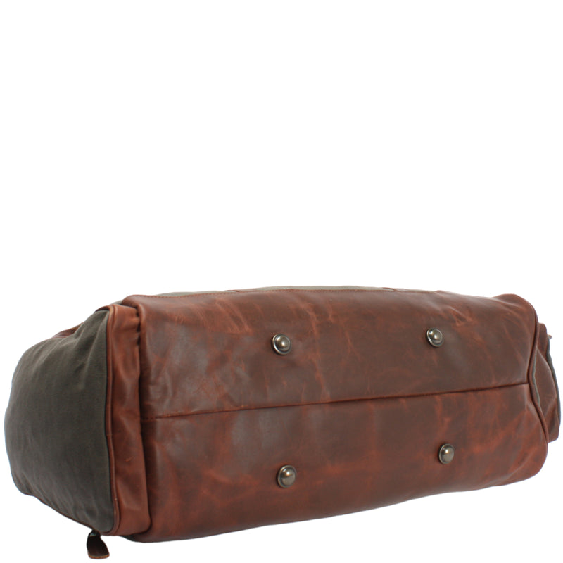 Leconi Reisetasche Weekender Sporttasche Damen Herren Leder Canvas grün LE2017 Blitzangebot