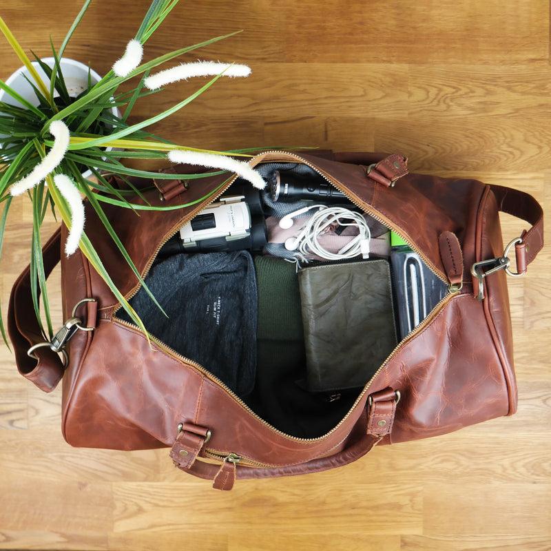 Leconi Weekender Reisetasche Sporttasche vintage Leder braun LE2004 Große Rabatte