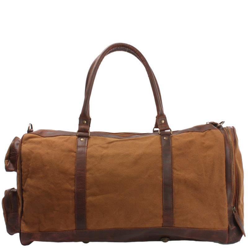 Leconi Reisetasche Weekender Sporttasche Leder Canvas cognac LE2017 Neuheiten