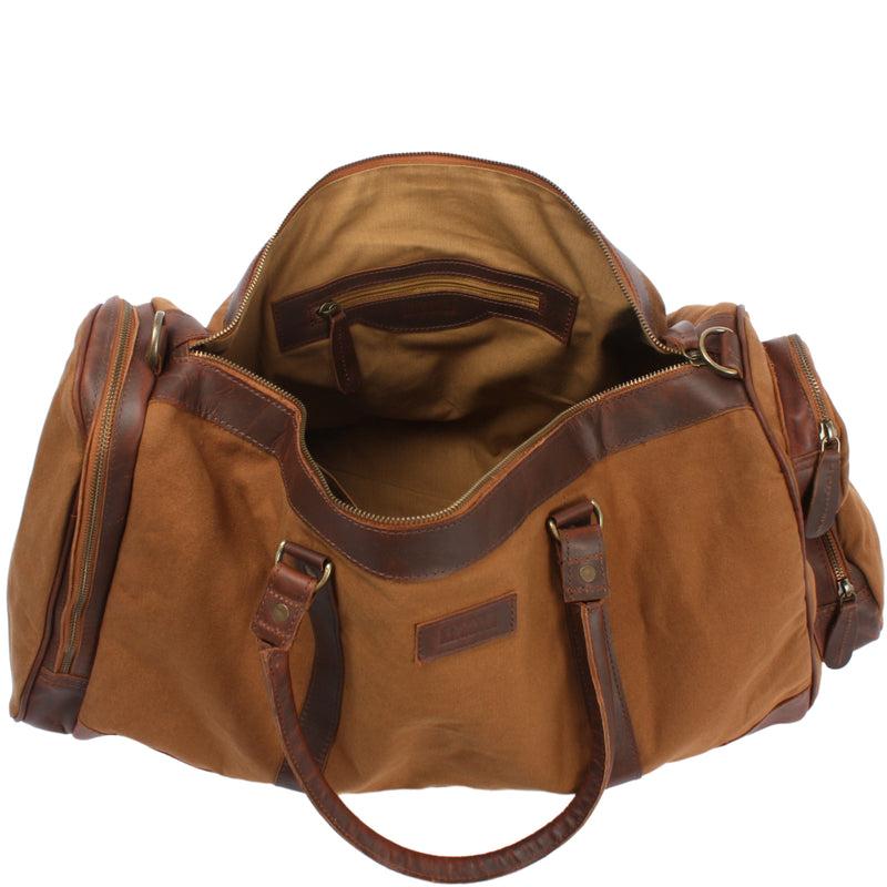 Leconi Reisetasche Weekender Sporttasche Leder Canvas cognac LE2017 Neuheiten
