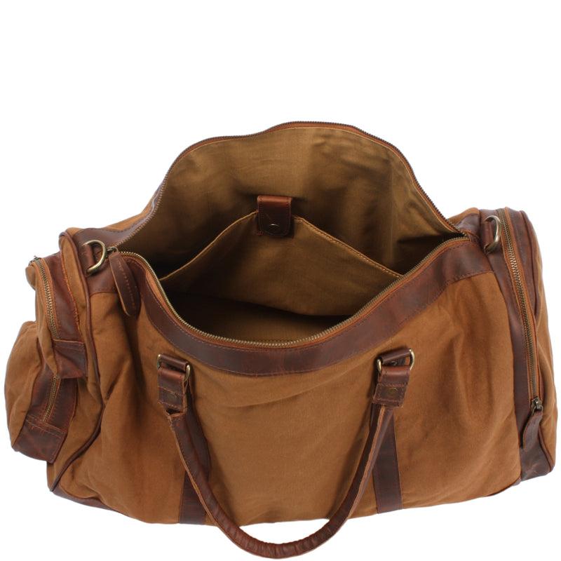 Leconi Reisetasche Weekender Sporttasche Leder Canvas cognac LE2017 Neuheiten