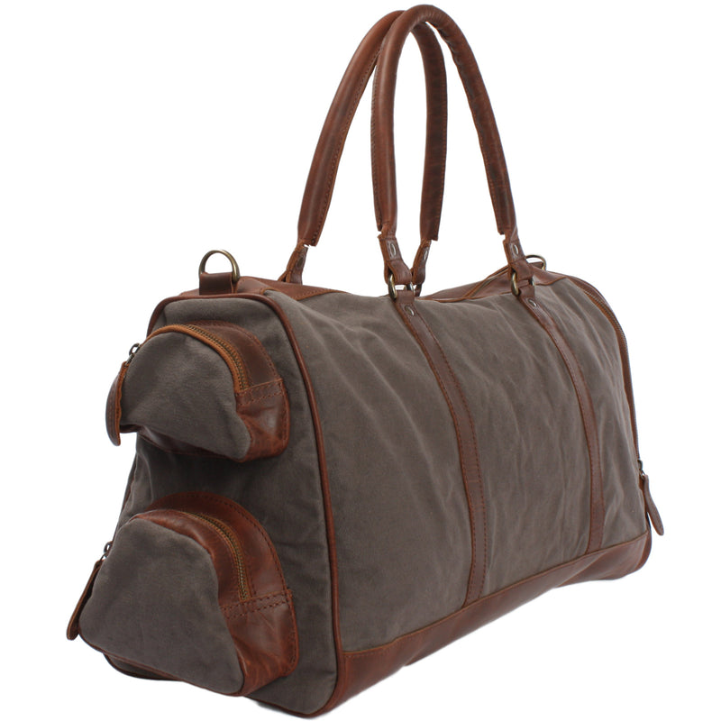 Leconi Reisetasche Weekender Sporttasche Damen Herren Leder Canvas grau LE2017 Bestseller