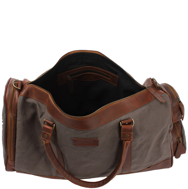 Leconi Reisetasche Weekender Sporttasche Damen Herren Leder Canvas grau LE2017 Bestseller