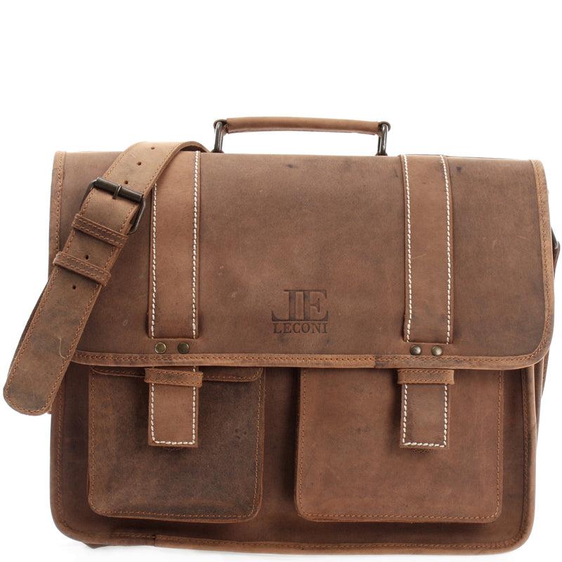 Leconi große Aktentasche Lehrertasche DIN A4 Leder braun LE3030 Saisonale Angebote