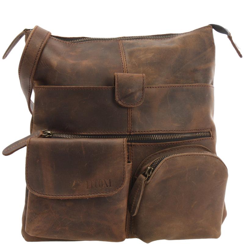 Leconi Umhängetasche Schultertasche Damen Herren Used Look Leder schlamm LE3011
