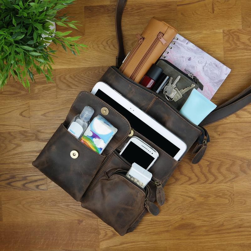 Leconi Umhängetasche Schultertasche Damen Herren Used Look Leder schlamm LE3011 Räumungsverkauf