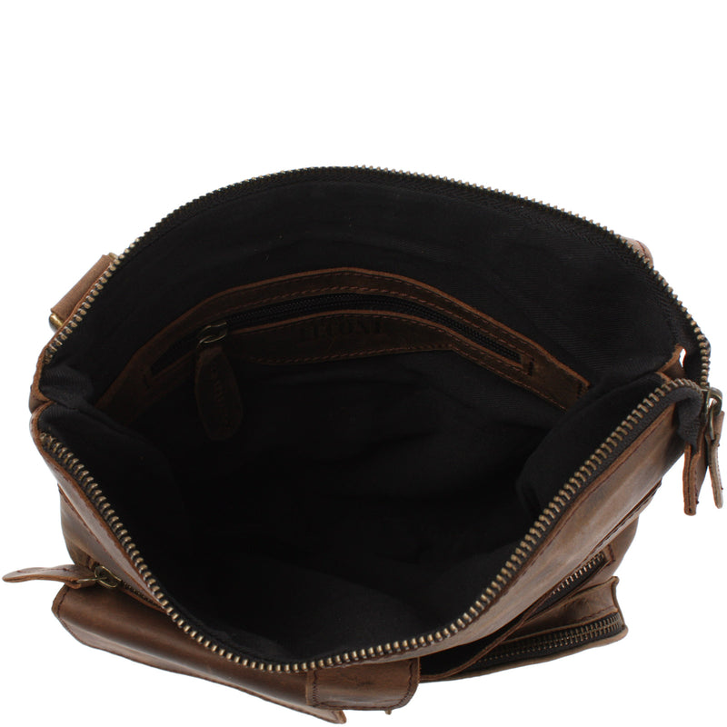 Leconi Umhängetasche Schultertasche Damen Herren Used Look Leder schlamm LE3011 Räumungsverkauf