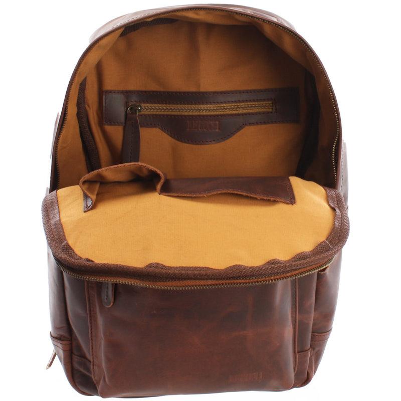 Leconi Rucksack Lederrucksack Freizeitrucksack Damen Herren Leder braun LE1009 Kauf eins, bekomm eins gratis