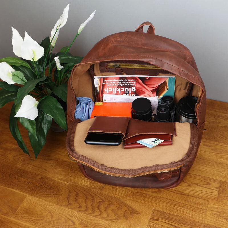 Leconi Rucksack Lederrucksack Freizeitrucksack Damen Herren Leder braun LE1009 Kauf eins, bekomm eins gratis