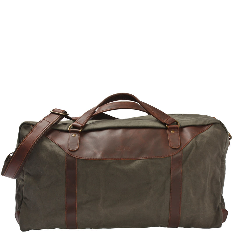 Leconi große Reisetasche Weekender Handgepäck Canvas Leder grün LE2020
