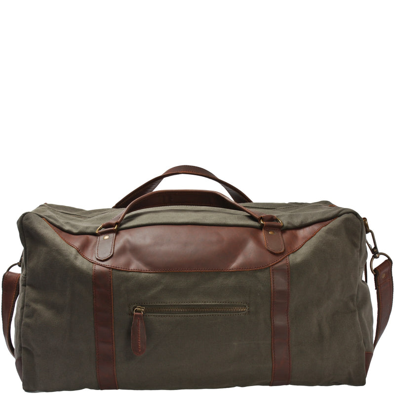 Leconi große Reisetasche Weekender Handgepäck Canvas Leder grün LE2020 Sonderangebote