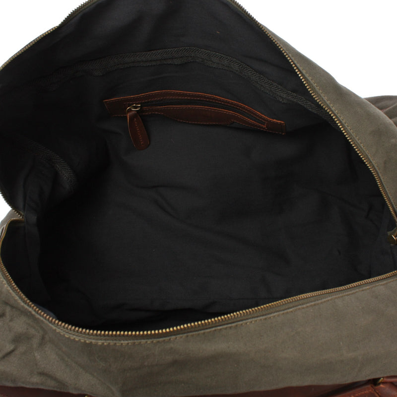 Leconi große Reisetasche Weekender Handgepäck Canvas Leder grün LE2020 Sonderangebote