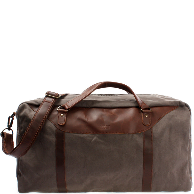 Leconi große Reisetasche Weekender Handgepäck Canvas Leder grau LE2020