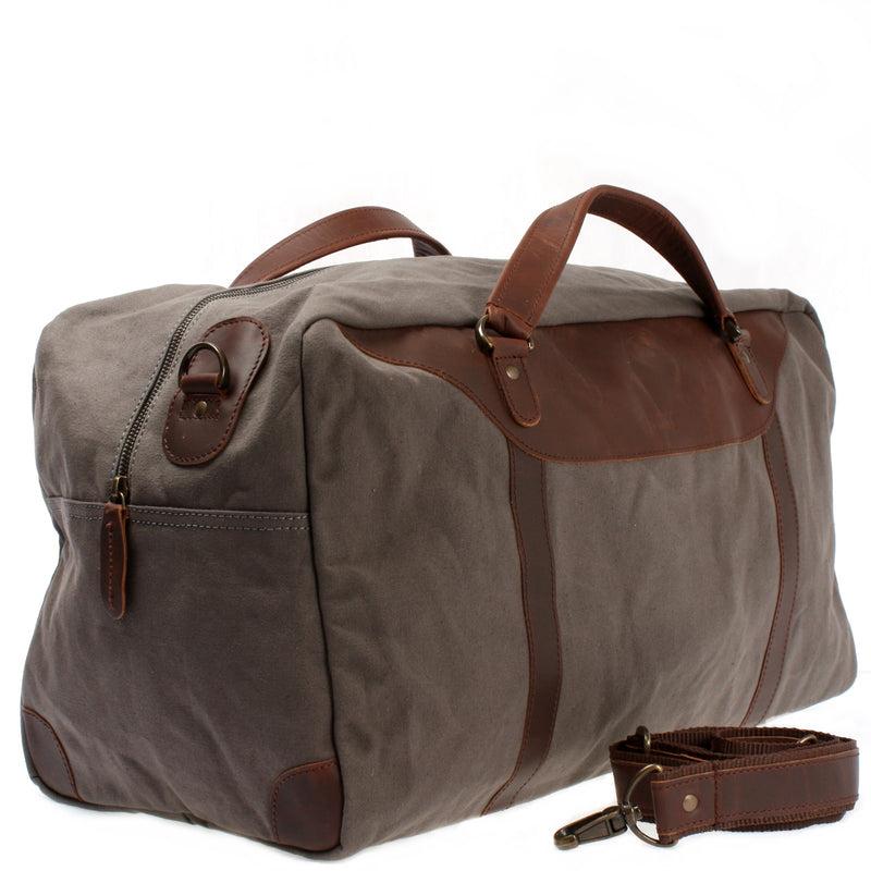 Leconi große Reisetasche Weekender Handgepäck Canvas Leder grau LE2020 VIP-Rabatte