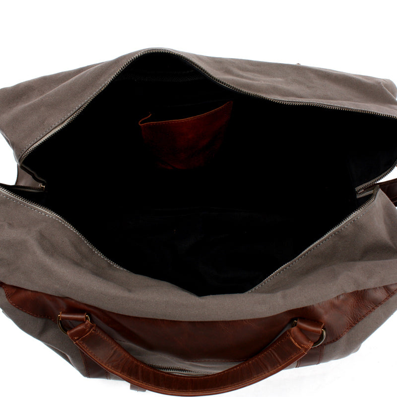 Leconi große Reisetasche Weekender Handgepäck Canvas Leder grau LE2020 VIP-Rabatte
