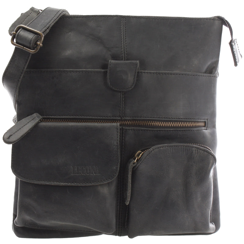 Leconi Umhängetasche Schultertasche Damen Herren Used Look Leder grau LE3011