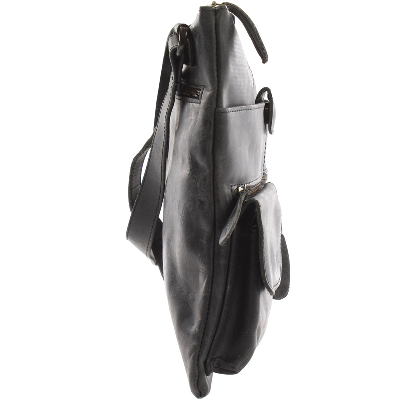 Leconi Umhängetasche Schultertasche Damen Herren Used Look Leder grau LE3011 Tiefpreis