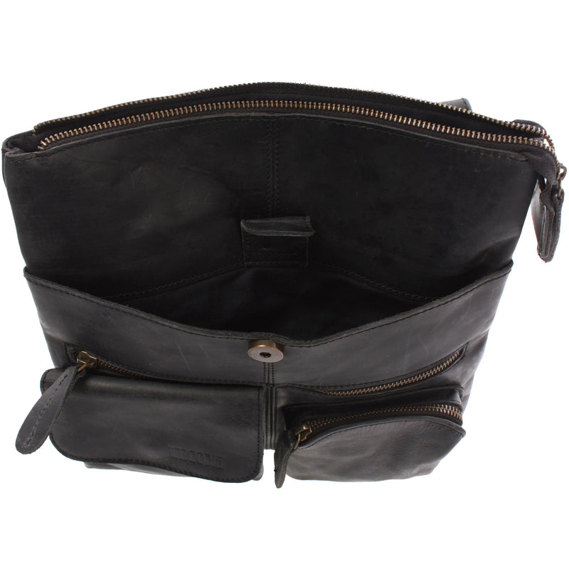 Leconi Umhängetasche Schultertasche Damen Herren Used Look Leder grau LE3011 Tiefpreis