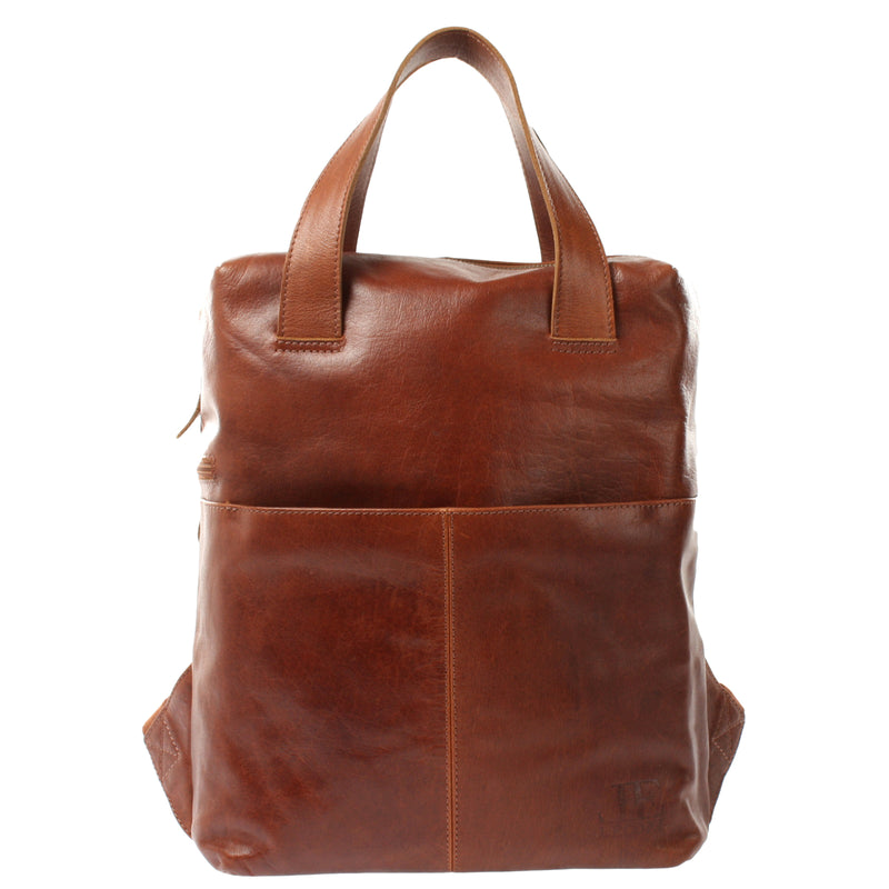 Leconi Rucksack Lederrucksack Freizeitrucksack Damen Herren Leder braun LE1023