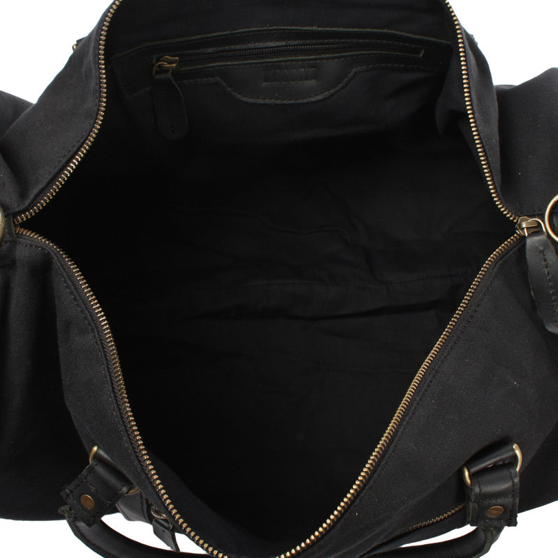 Leconi Weekender Reisetasche Sporttasche vintage Leder Canvas schwarz LE2004 Wochenangebot