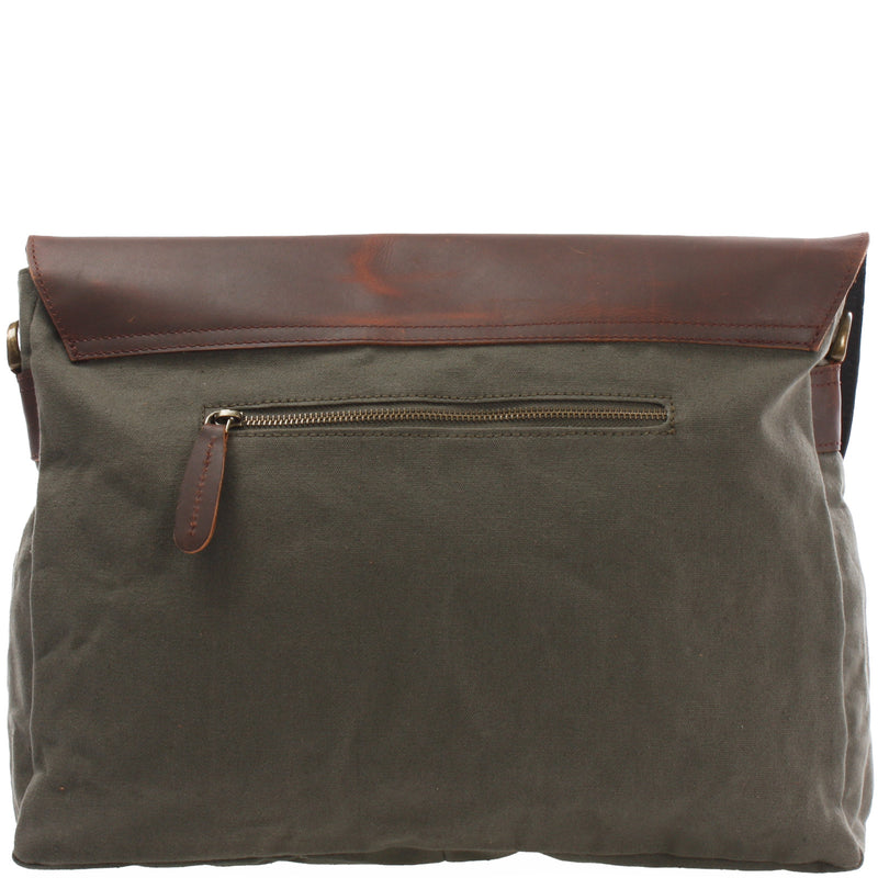 Leconi Messenger Bag Kuriertasche DIN A4 Leder Canvas grün LE3032 Kostenlose Rückgabe