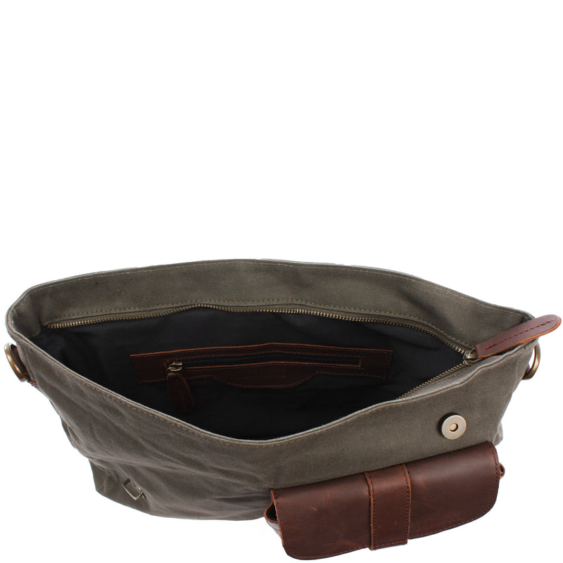 Leconi Messenger Bag Kuriertasche DIN A4 Leder Canvas grün LE3032 Kostenlose Rückgabe